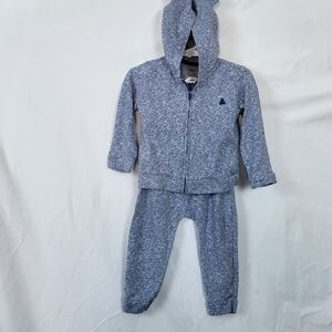 Baby Gap Boys Blue White Marled Long Sleeve Hoodie & Jogger Outfit Set 18-24 Mo.
